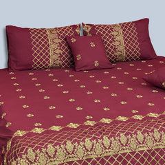 RHS 5 pcs Embroidered Bedsheet Set (Red)