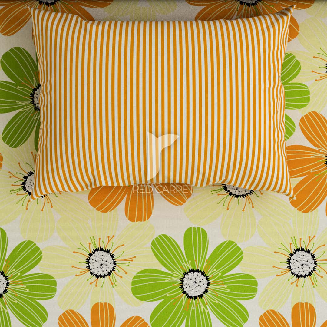 Sateen Bed Sheet Set Floral Yellow Green Orange - 4035