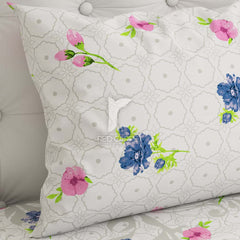 Milky White Floral Sateen Bed Sheet Set - 5789