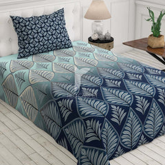Blue Leaf Sateen Bed Sheet Set - 6935-6936