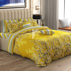 Yellow Floral Stripes & Geometric Shapes Sateen Quilt Cover Set