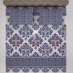 Xara Ink Blue Grey Floral Bed Sheet Set - 7090-7091