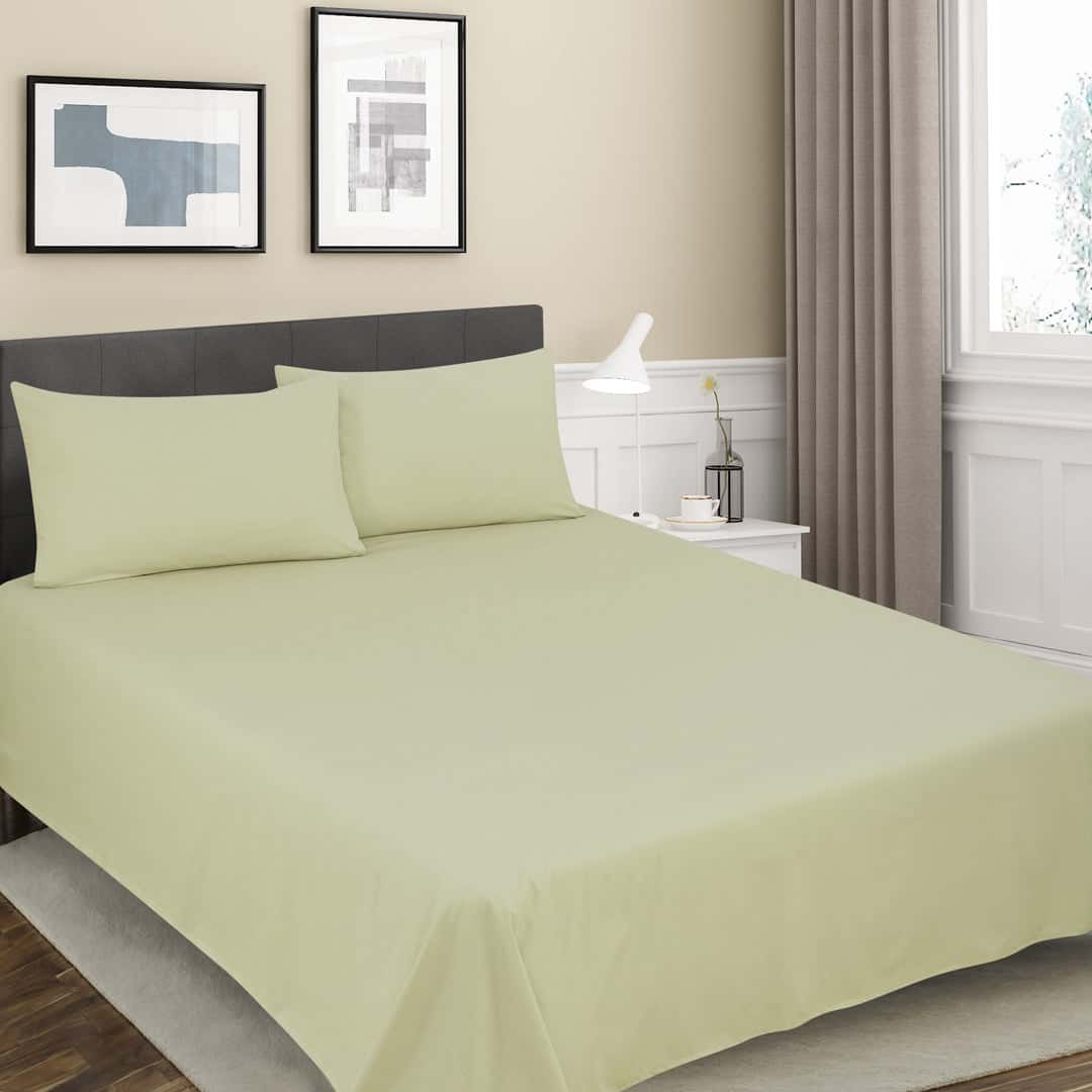 Solid Cotton Percale Bedsheet | Soft Sage Green