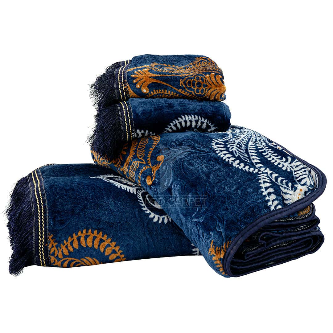 Redcarpet luxury 4 Pcs Embossed Blanket Set (Blue Paisley)