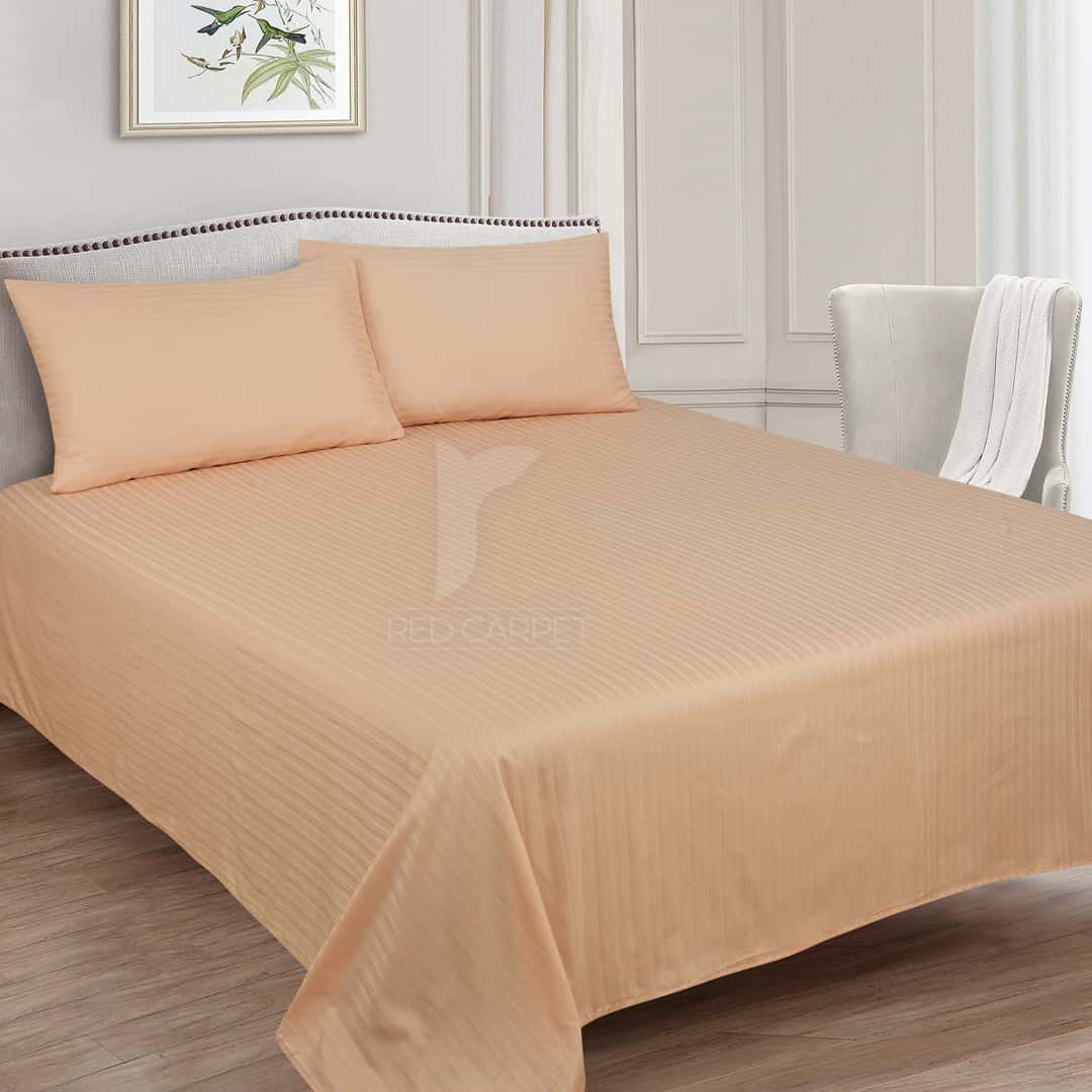Luxury Cotton Satin Stripe bedsheet (Light Peach)