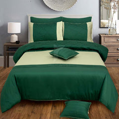 RHS Green Quilted Diamond Pattern Quilt Cover Set with Striped Border