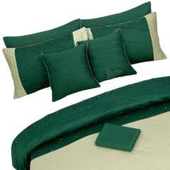 RHS Green Quilted Diamond Pattern Quilt Cover Set with Striped Border