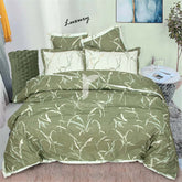 RHS Olive Green Abstract Leaf Quilt Cover Set
