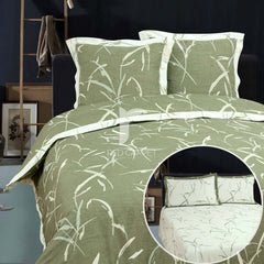 RHS Olive Green Abstract Leaf Quilt Cover Set