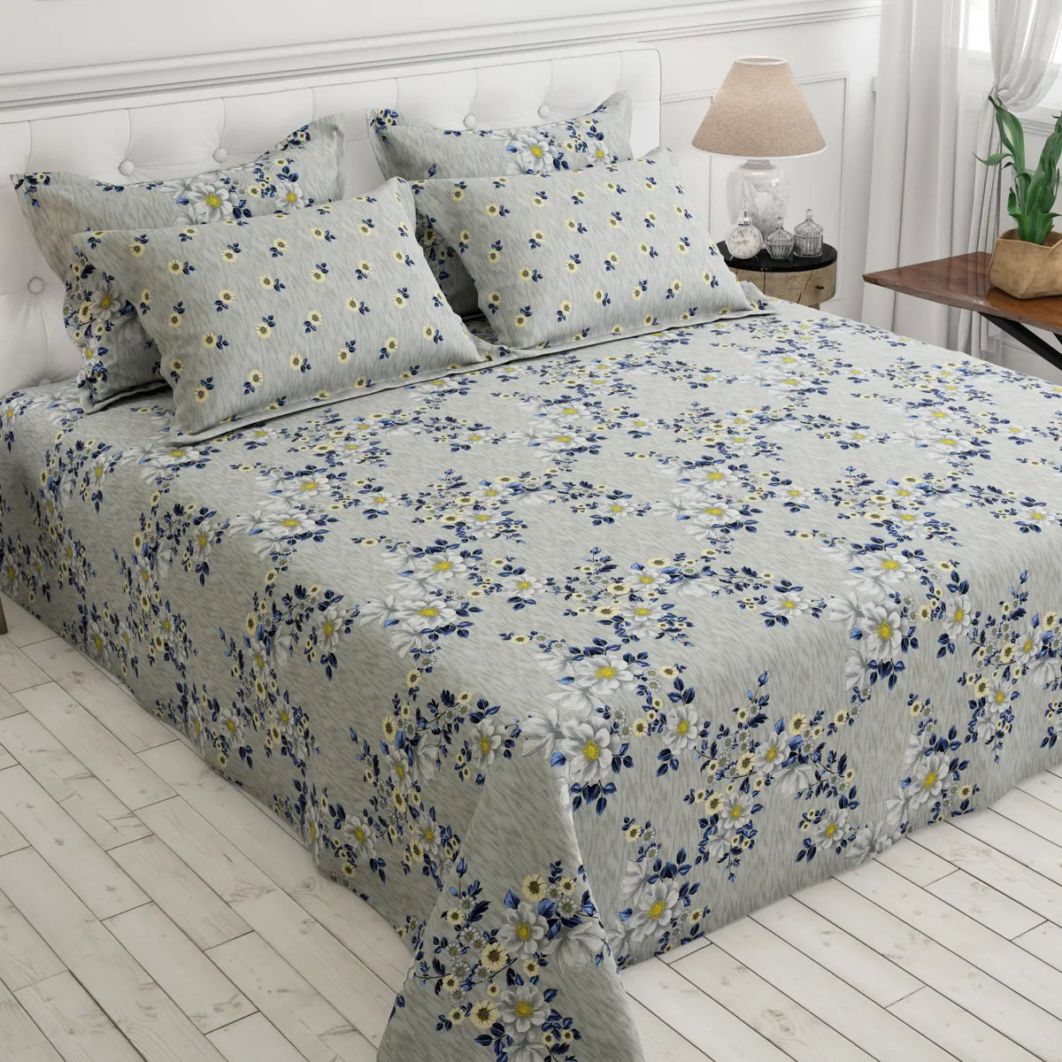 Grey & Navy Daisy Xara Bed Sheet Set Secondary image