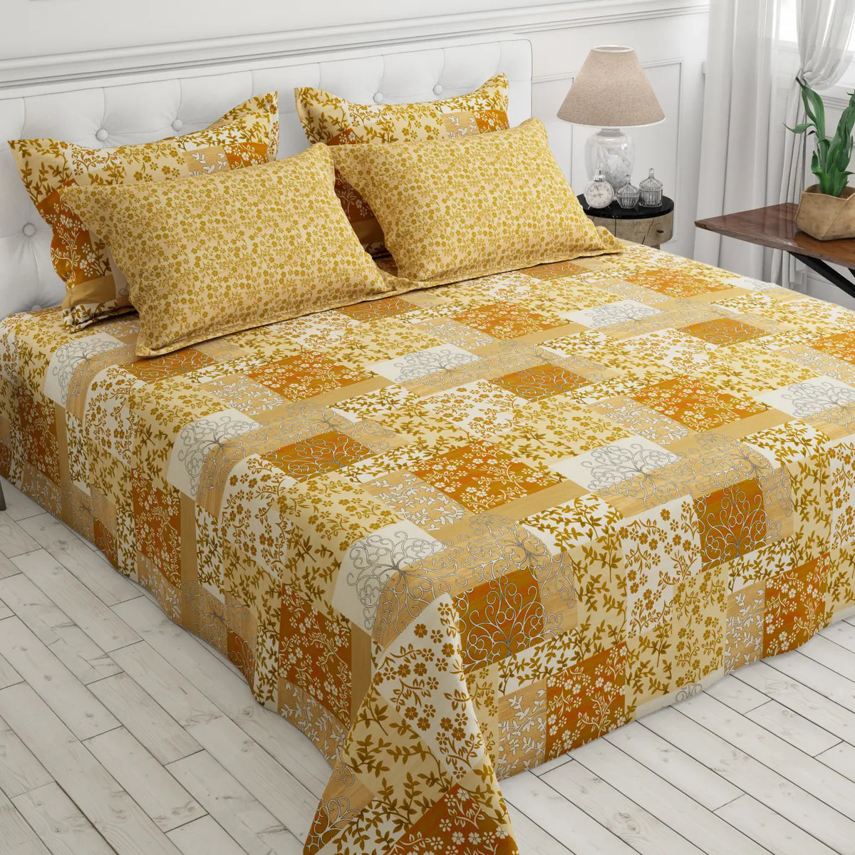 Mustard Floral Patchwork Xara Bed Sheet Set Secondary image