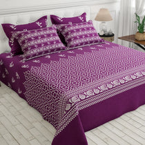 Plum Lattice & Floral Border Xara Bed Sheet Set