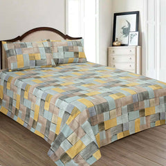 Chic Yellow & Gray Patchwork Cotton Percale Super King Sheet