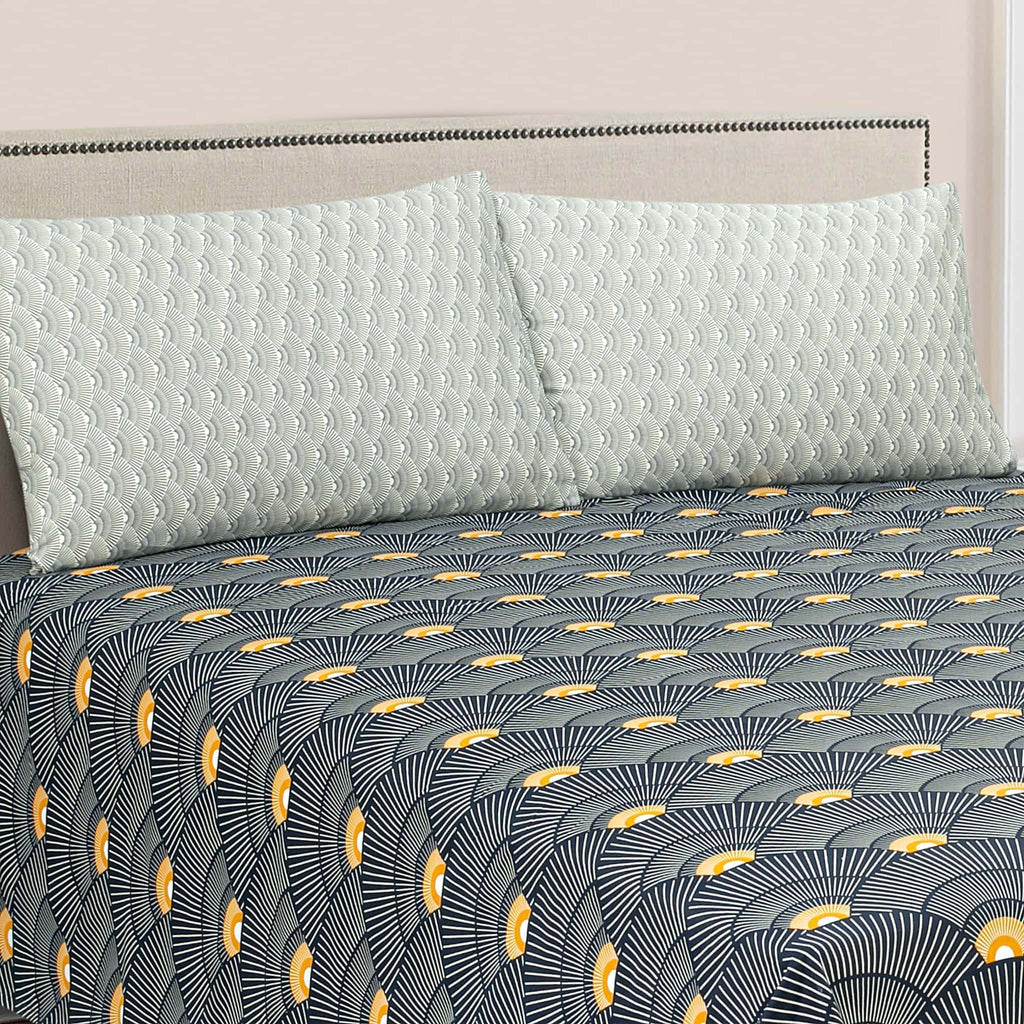 Art Deco Fan Print Cotton Satin bedsheet