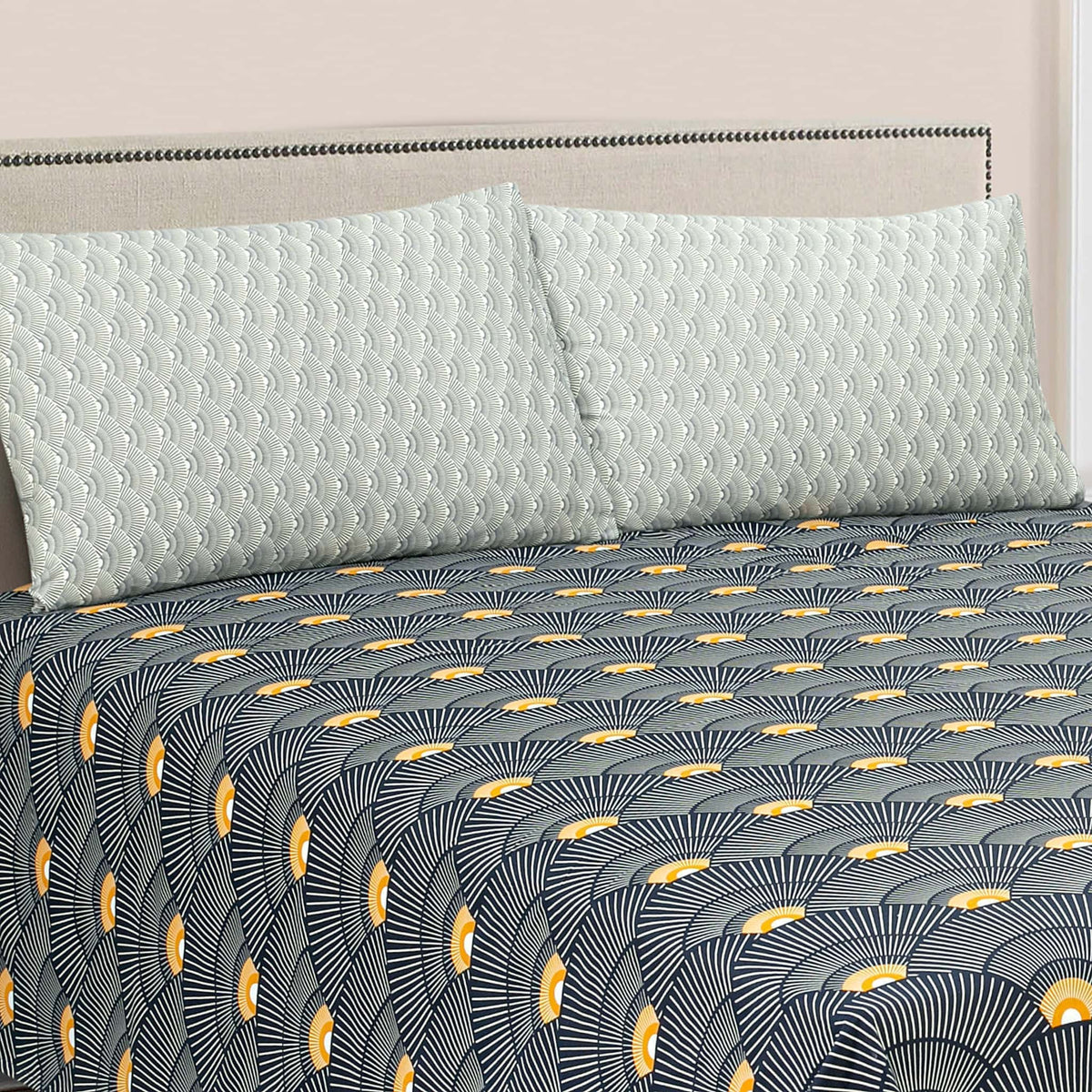 Art Deco Fan Print Cotton Satin bedsheet
