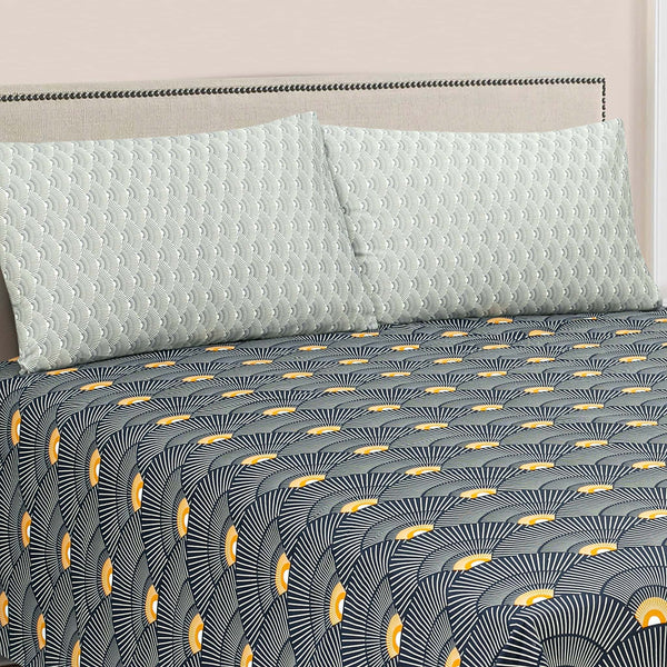Art Deco Fan Print Cotton Satin bedsheet