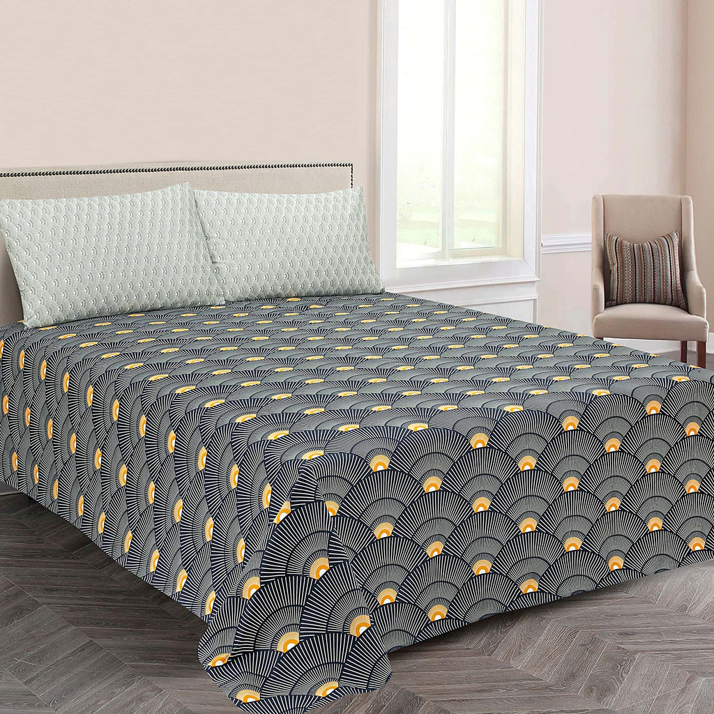 Art Deco Fan Print Cotton Satin bedsheet