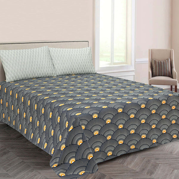 Art Deco Fan Print Cotton Satin bedsheet