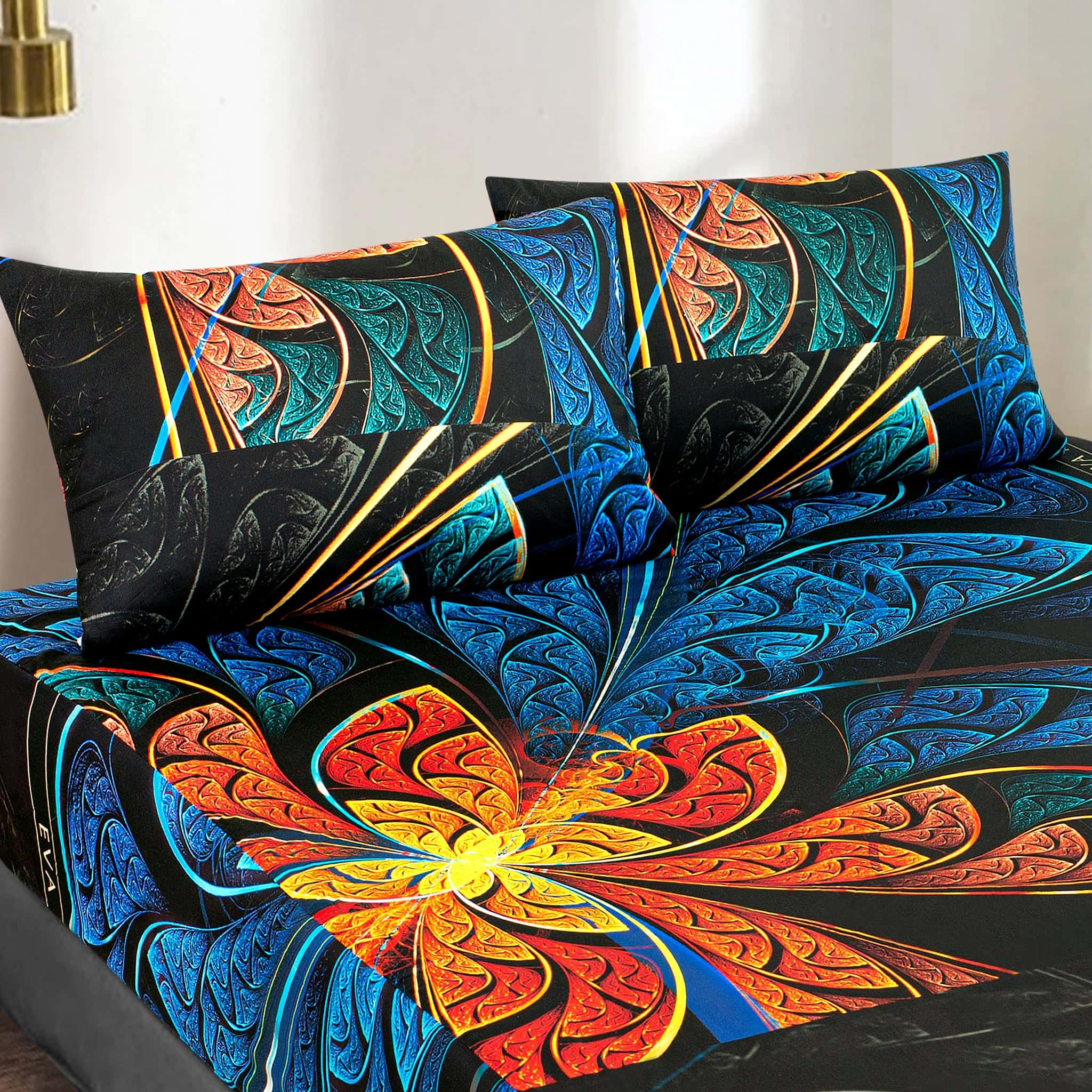 Fire Bloom Fractal Cotton Satin Bed Sheet
