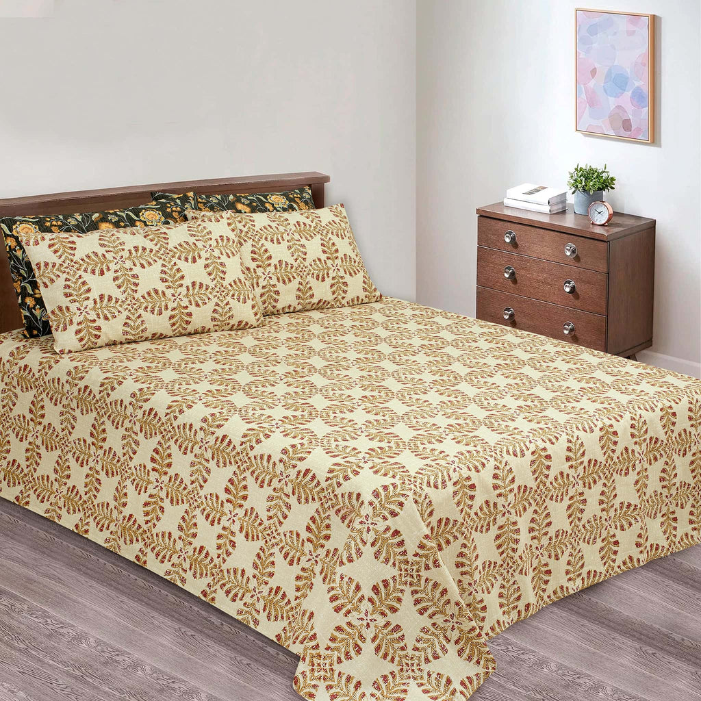 Vintage Leaf Print Cotton Percale Bed Sheet