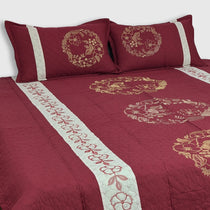 Maroon Embroidered Quilted Bed Sheet Set