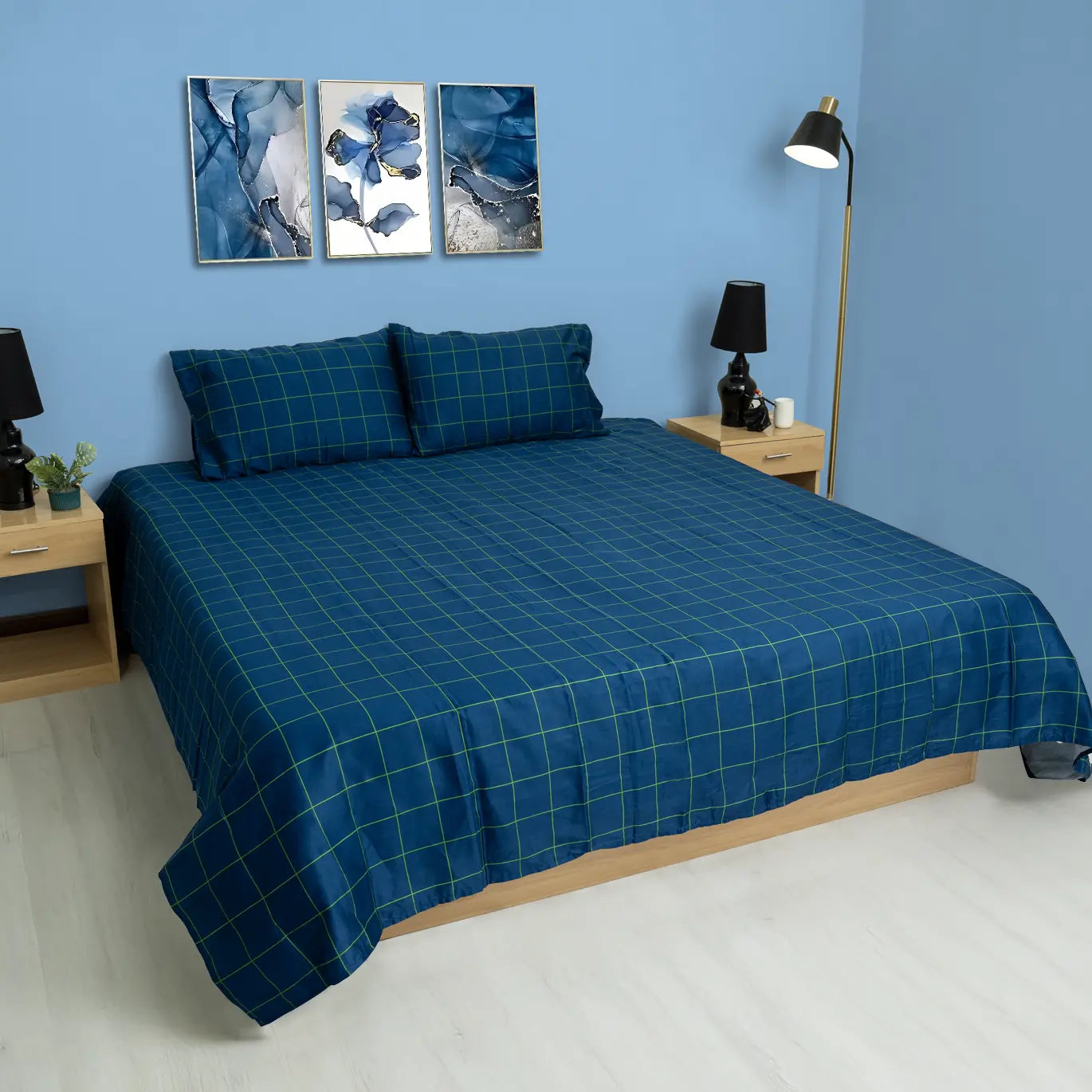 Navy Plaid Cotton Satin