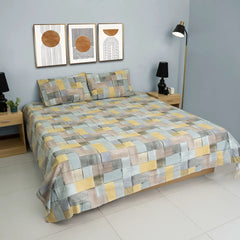 Chic Yellow & Gray Patchwork Cotton Percale Super King Sheet