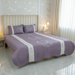 Lavender Embroidered Quilted Cotton Bed Sheet Set