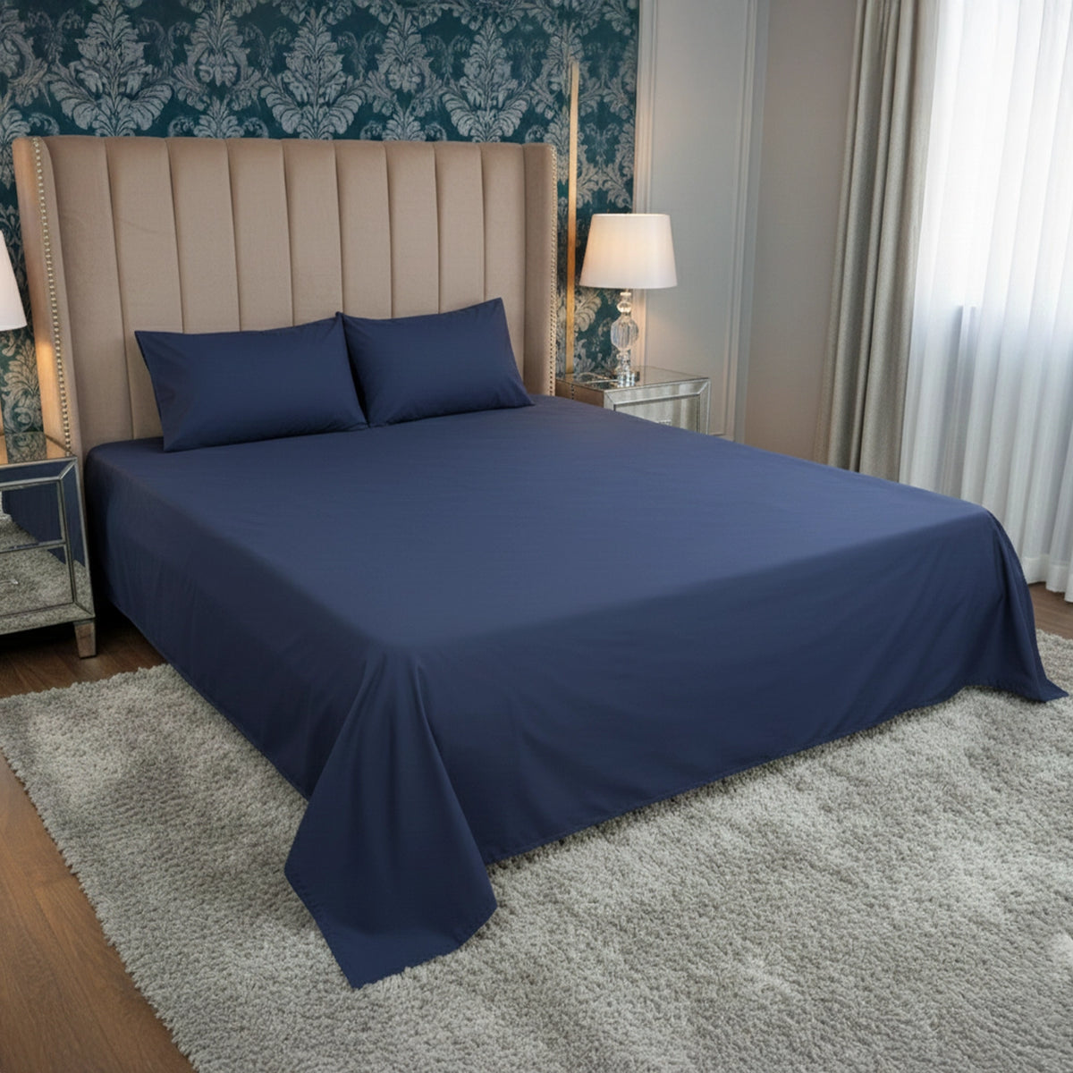 RHS Luxury Cotton Percale Dyed Bedsheet (Navy Blue)