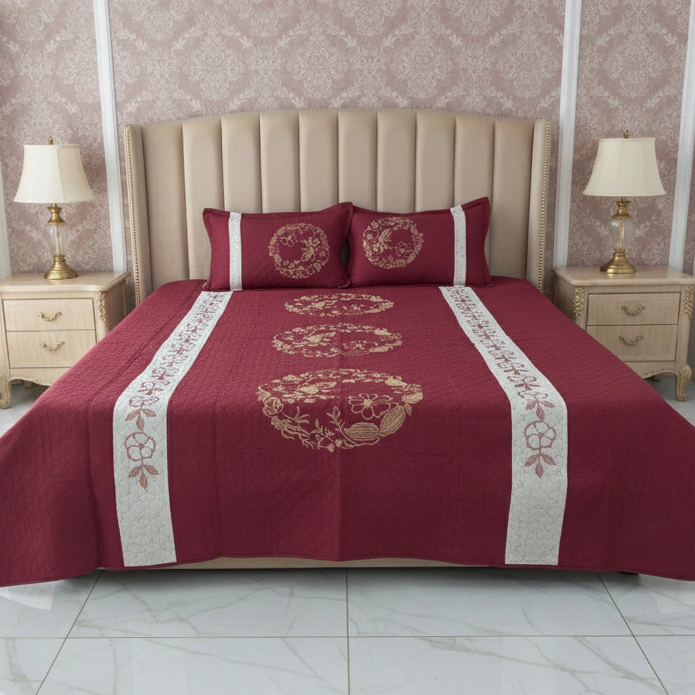 Fancy Embroidered Bed Sheet Set (Red)