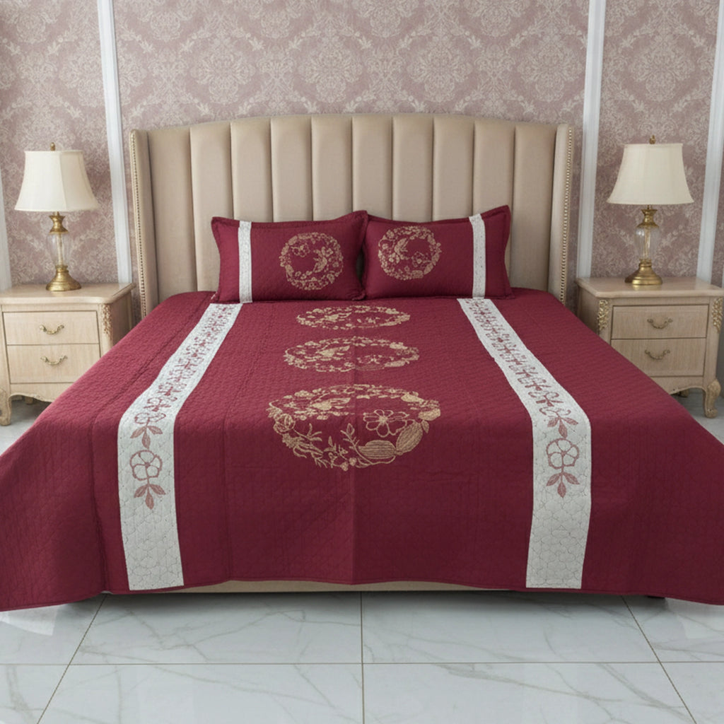 Fancy Embroidered Bed Sheet Set (Red)
