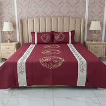 Maroon Embroidered Quilted Bed Sheet Set
