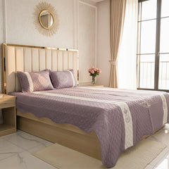 Lavender Embroidered Quilted Cotton Bed Sheet Set