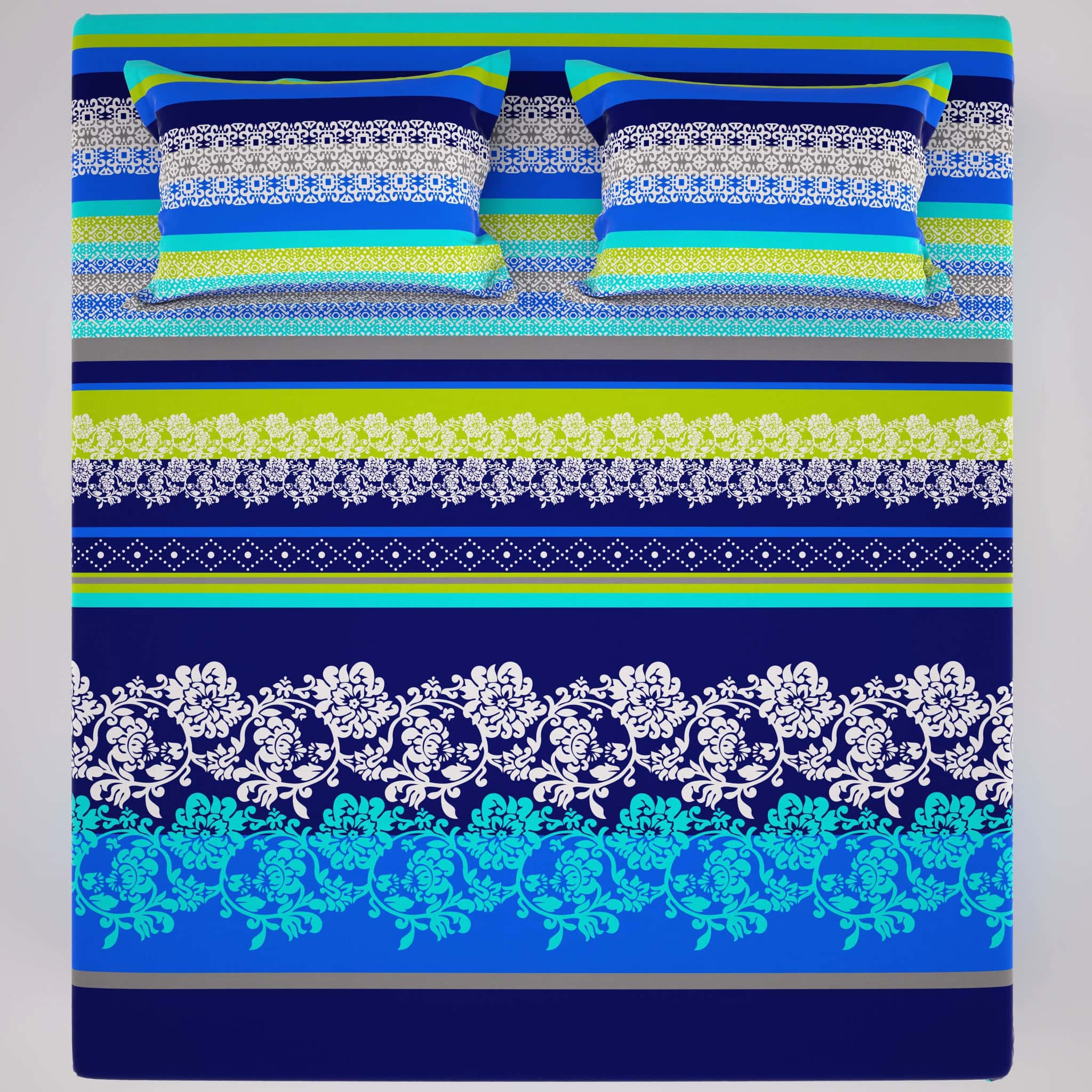 Blue Lining Design Sateen Bed Sheet Set - 5777(B)
