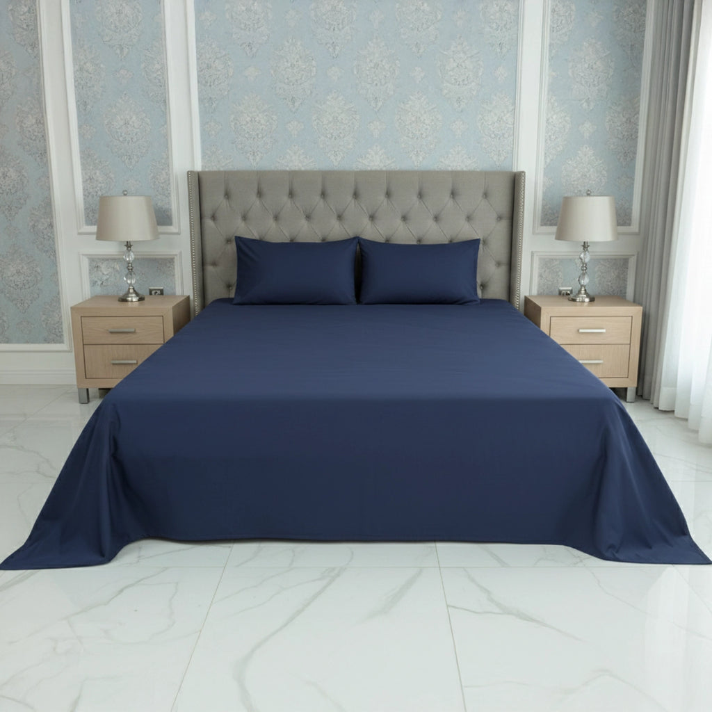 RHS Luxury Cotton Percale Dyed Bedsheet (Navy Blue)
