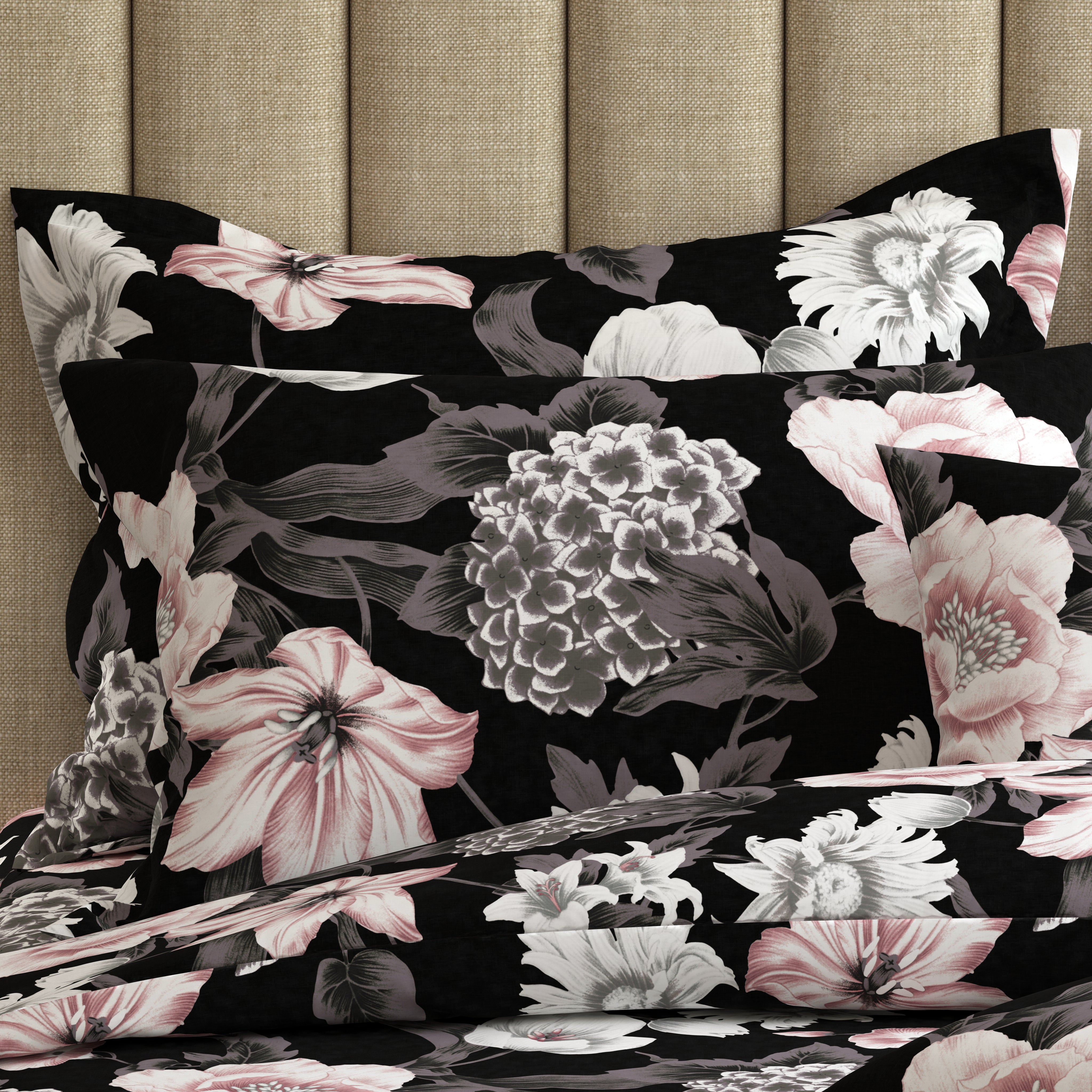 Black Floral Sateen Quilt Cover Set - 6331