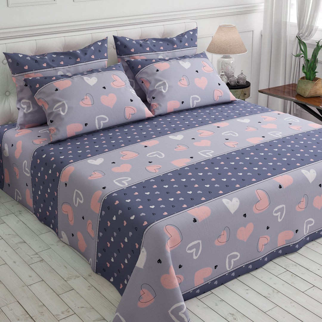 Xara Grey Hearts Bed Sheet Set - 6655-6656(G)