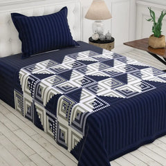 Royal Blue Geometric Squares & Triangles Sateen Bed Sheet Set - 6744