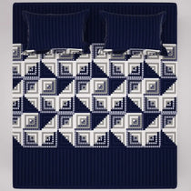 Royal Blue Geometric Squares & Triangles Sateen Bed Sheet Set