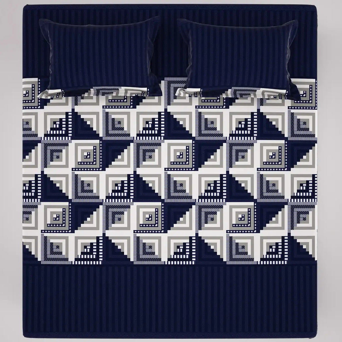 Royal Blue Geometric Squares & Triangles Sateen Bed Sheet Set