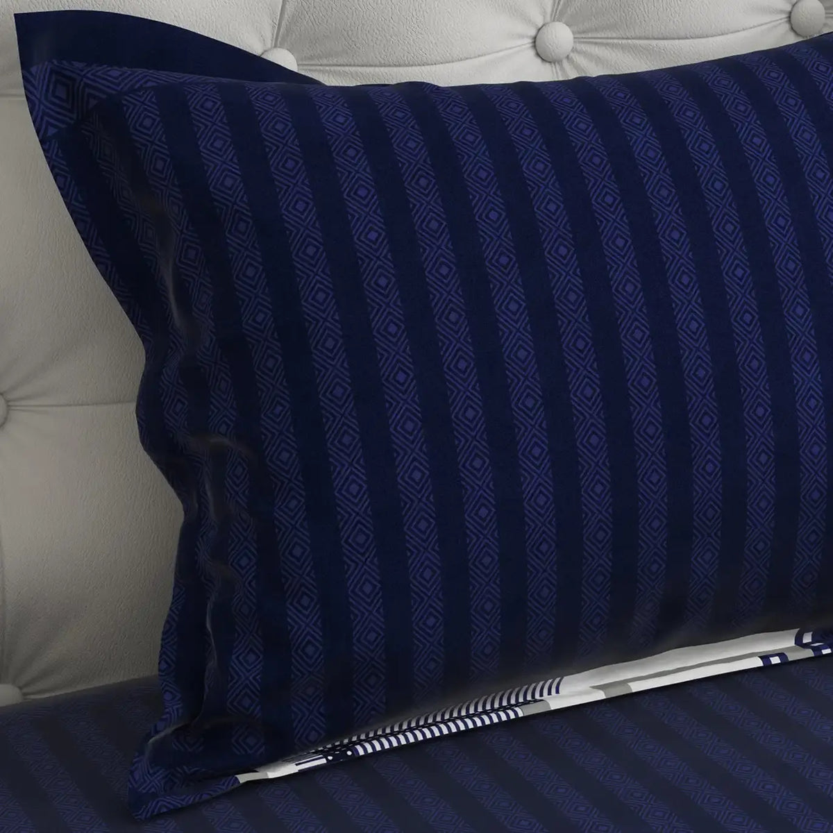 Royal Blue Geometric Squares & Triangles Sateen Bed Sheet Set