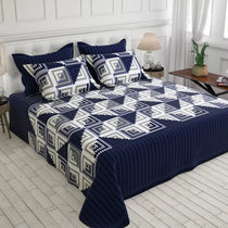 Royal Blue Geometric Squares & Triangles Sateen Bed Sheet Set