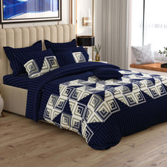 Navy Blue Geometric Shapes Quilt Cover Set in Sateen - 6744