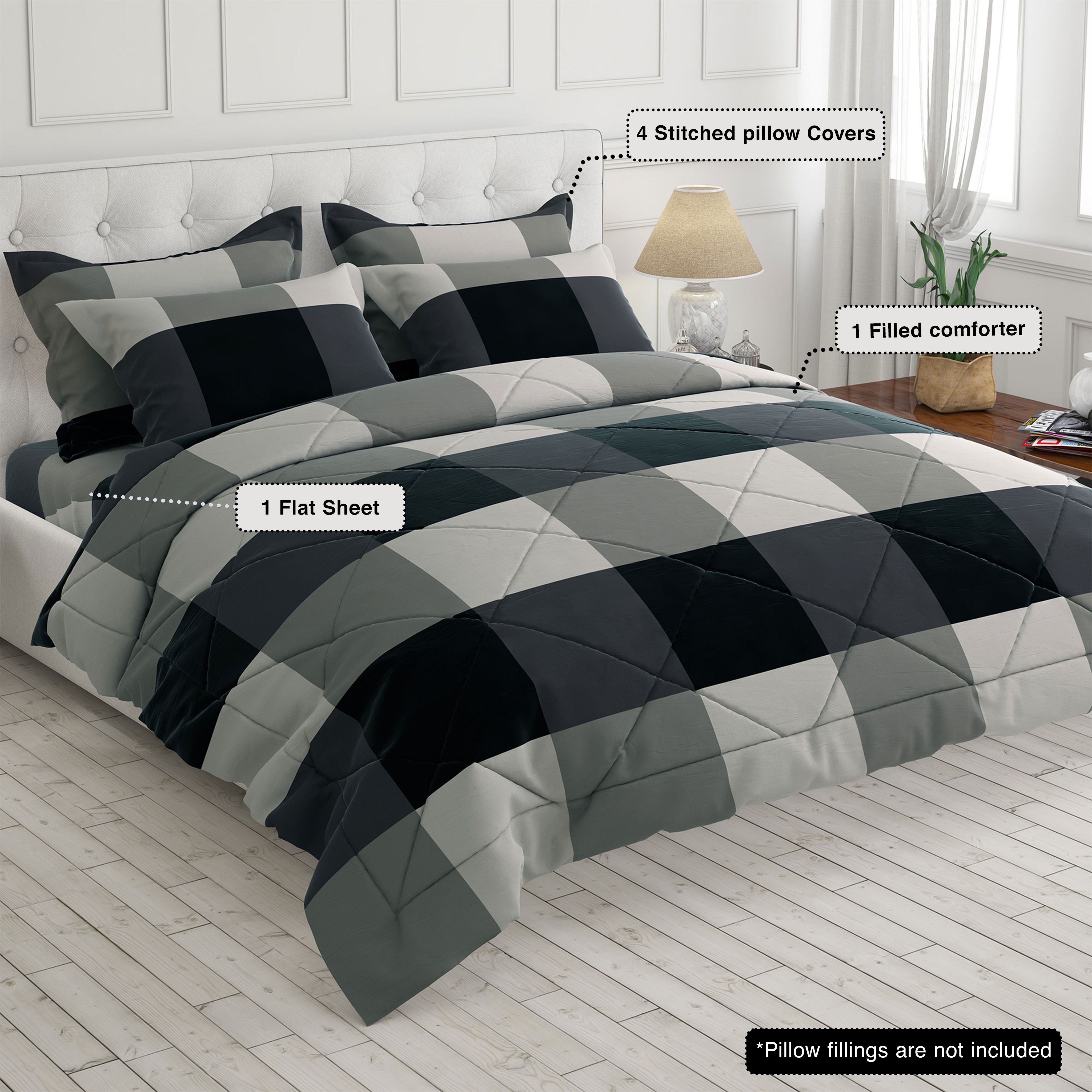 Sateen 6-Pcs Comforter Set - 6816 (Black/Grey)