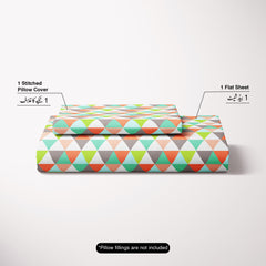 Multi Colored Triangle Sateen Bed Sheet Set - 6950