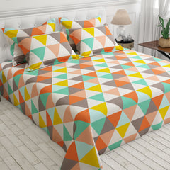 Multi Colored Triangle Sateen Bed Sheet Set - 6950