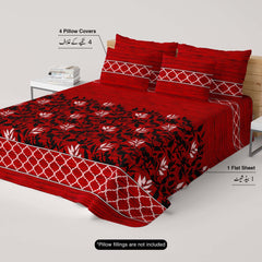 Red Leaf Design Sateen Bed Sheet Set - 6959