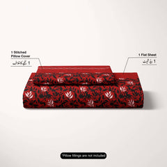 Red Leaf Design Sateen Bed Sheet Set - 6959