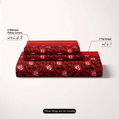 Red Leaf Design Sateen Bed Sheet Set - 6959