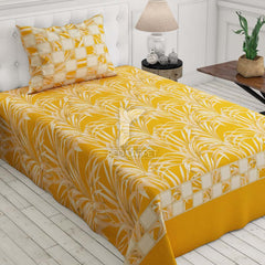 Mustard Leaf Sateen Bed Sheet Set - 6963